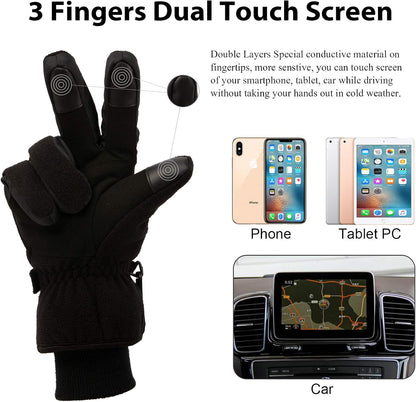 Winter Gloves Waterproof Windproof 3M Insulated Gloves 3 Fingers Dual-Layer Touchscreen Gloves for Men and Women