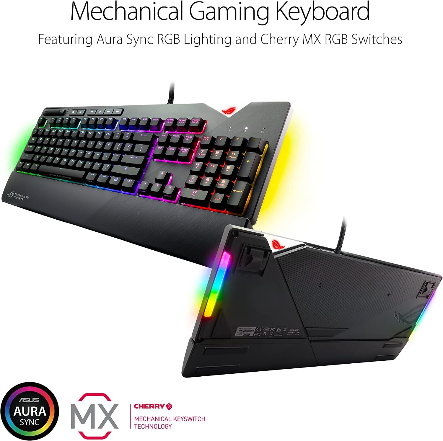 RGB Mechanical Gaming Keyboard - ROG Strix Flare (Cherry MX Brown Switches - CM SS) | Aura Sync & SDK | Gaming Keyboard for PC | Customizable Badge, USB Pass-Through | Media Controls