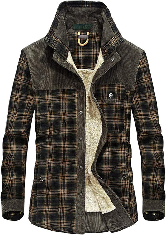 Men'S Long Sleeve Sherpa Lined Shirt Jacket Flannel Plaid Fleece Coats