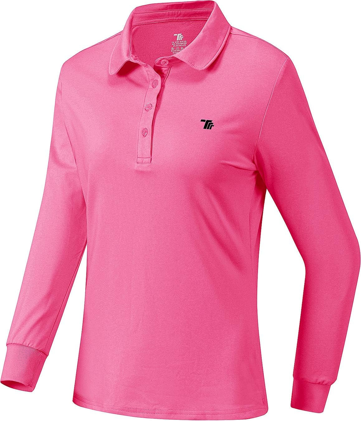 Long Sleeve Golf Polo Shirts for Women Dry-Fit Sports Tennis Polo Shirts Woman Golf Tops for Hiking Running Rose