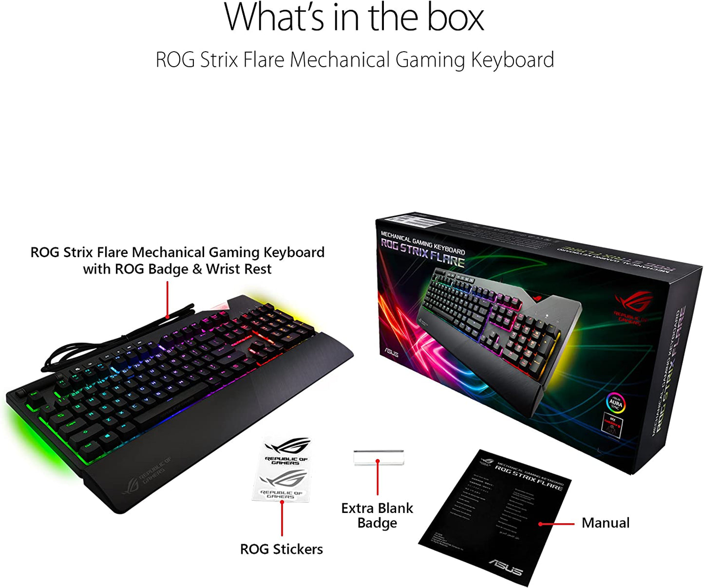 RGB Mechanical Gaming Keyboard - ROG Strix Flare (Cherry MX Brown Switches - CM SS) | Aura Sync & SDK | Gaming Keyboard for PC | Customizable Badge, USB Pass-Through | Media Controls