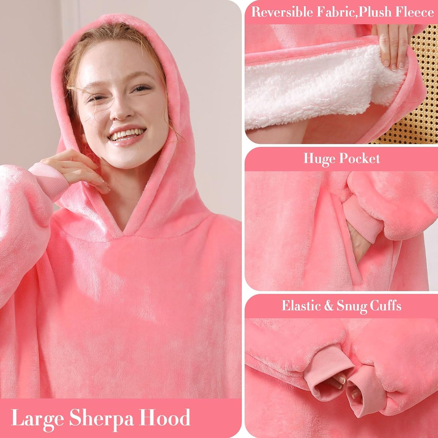 Blanket Hoodie,Oversized Wearable Sherpa Fleece Blanket Sweatshirt,Super Soft Warm Cozy with Giant Pocket,Gifts for Women Men Adults Teenagers Kids, One Size Fits All