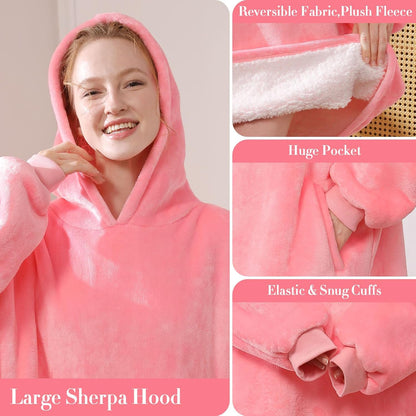 Blanket Hoodie,Oversized Wearable Sherpa Fleece Blanket Sweatshirt,Super Soft Warm Cozy with Giant Pocket,Gifts for Women Men Adults Teenagers Kids, One Size Fits All